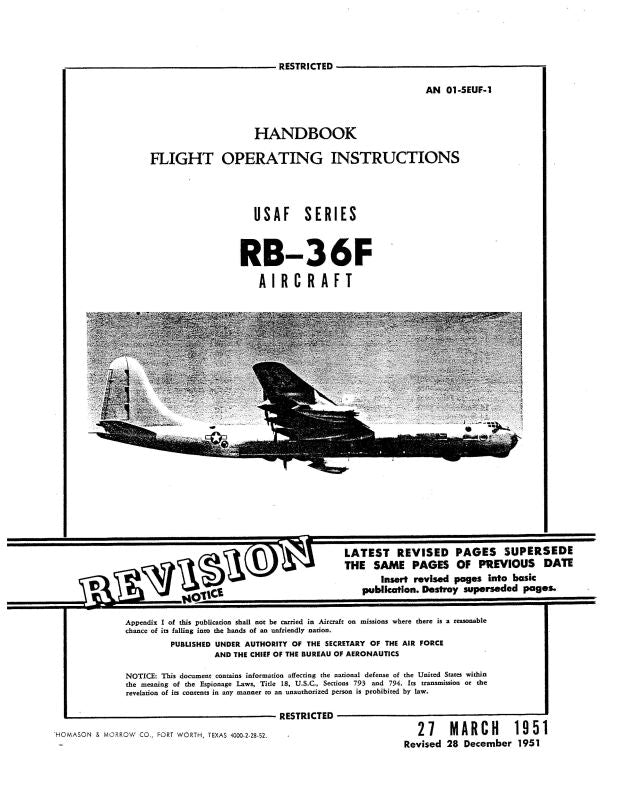 Corsair Vought RB-36F Convair 1951 Flight Operating Instructions (AN01 ...