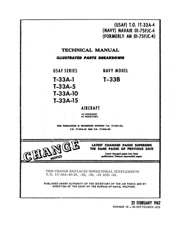 Lockheed T-33A-1,5,10,15 USAF 1962 Illustrated Parts Breakdown (1T-33A ...