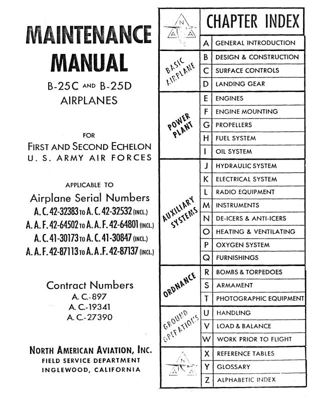 North American B-25C, B-25D Maintenance Manual (NAB25C,D-M-C) — Essco ...